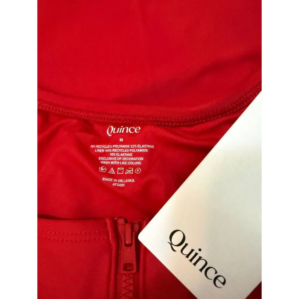 quince italian zip front one-piece swimsuit cherry red, women size medium